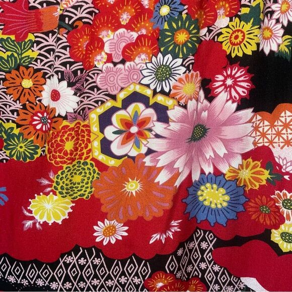 Lucky Brand Dress XS Red Japanese Floral Boho Print Halter Sundress Rayon - Picture 3 of 9